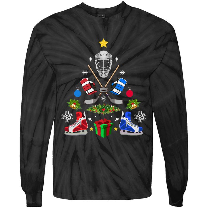 Ice Hockey Christmas Tree Ornaments Tie-Dye Long Sleeve Shirt