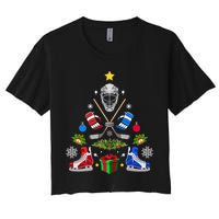 Ice Hockey Christmas Tree Ornaments Women's Crop Top Tee