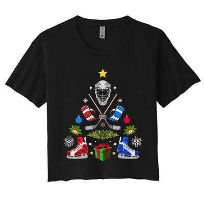 Ice Hockey Christmas Tree Ornaments Women's Crop Top Tee