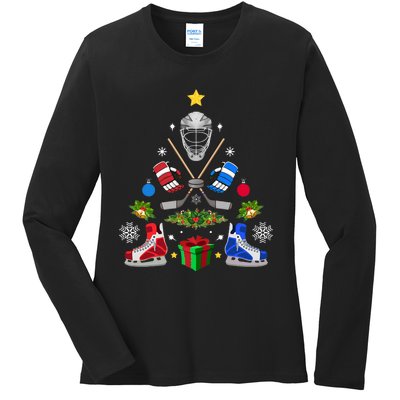 Ice Hockey Christmas Tree Ornaments Ladies Long Sleeve Shirt