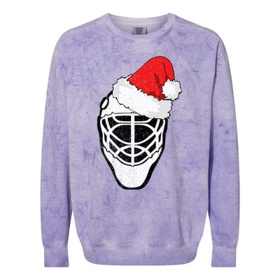 Ice Hockey Christmas Funny Goalie Santa Hat Hockey Fan Gift Colorblast Crewneck Sweatshirt