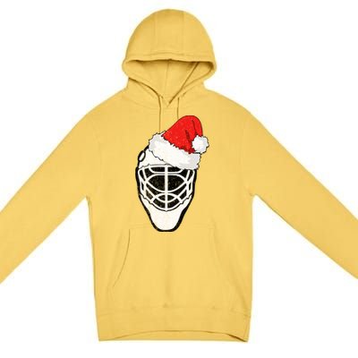 Ice Hockey Christmas Funny Goalie Santa Hat Hockey Fan Gift Premium Pullover Hoodie