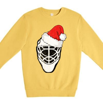 Ice Hockey Christmas Funny Goalie Santa Hat Hockey Fan Gift Premium Crewneck Sweatshirt