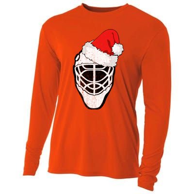 Ice Hockey Christmas Funny Goalie Santa Hat Hockey Fan Gift Cooling Performance Long Sleeve Crew