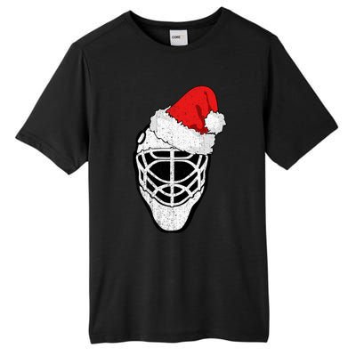 Ice Hockey Christmas Funny Goalie Santa Hat Hockey Fan Gift Tall Fusion ChromaSoft Performance T-Shirt