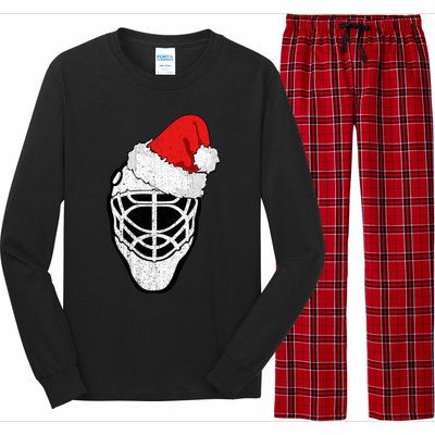 Ice Hockey Christmas Funny Goalie Santa Hat Hockey Fan Gift Long Sleeve Pajama Set