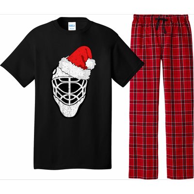 Ice Hockey Christmas Funny Goalie Santa Hat Hockey Fan Gift Pajama Set