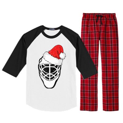 Ice Hockey Christmas Funny Goalie Santa Hat Hockey Fan Gift Raglan Sleeve Pajama Set