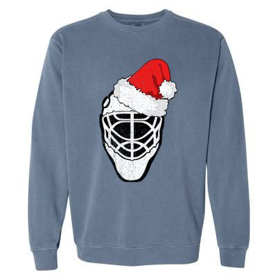 Ice Hockey Christmas Funny Goalie Santa Hat Hockey Fan Gift Garment-Dyed Sweatshirt