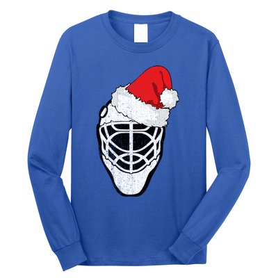 Ice Hockey Christmas Funny Goalie Santa Hat Hockey Fan Gift Long Sleeve Shirt