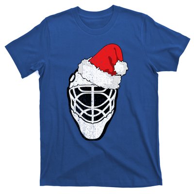 Ice Hockey Christmas Funny Goalie Santa Hat Hockey Fan Gift T-Shirt