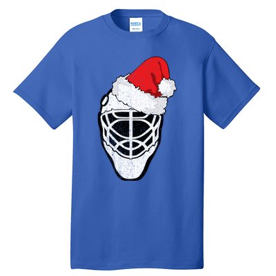 Ice Hockey Christmas Funny Goalie Santa Hat Hockey Fan Gift Tall T-Shirt