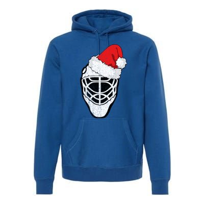 Ice Hockey Christmas Funny Goalie Santa Hat Hockey Fan Gift Premium Hoodie