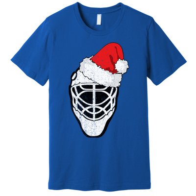 Ice Hockey Christmas Funny Goalie Santa Hat Hockey Fan Gift Premium T-Shirt