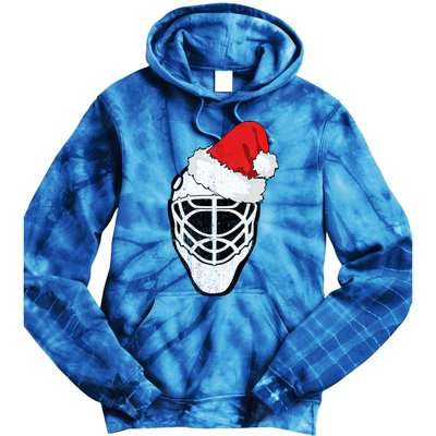 Ice Hockey Christmas Funny Goalie Santa Hat Hockey Fan Gift Tie Dye Hoodie