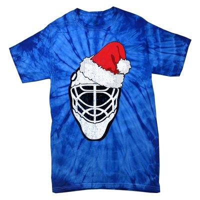 Ice Hockey Christmas Funny Goalie Santa Hat Hockey Fan Gift Tie-Dye T-Shirt