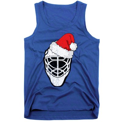 Ice Hockey Christmas Funny Goalie Santa Hat Hockey Fan Gift Tank Top