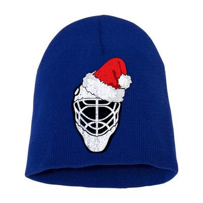 Ice Hockey Christmas Funny Goalie Santa Hat Hockey Fan Gift Short Acrylic Beanie