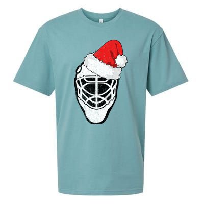 Ice Hockey Christmas Funny Goalie Santa Hat Hockey Fan Gift Sueded Cloud Jersey T-Shirt