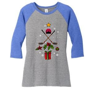 Ice Hockey Christmas Tree Ice Hockey Player Gift Ice Hockey Gift Women's Tri-Blend 3/4-Sleeve Raglan Shirt