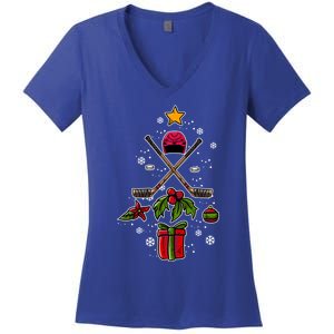 Ice Hockey Christmas Tree Ice Hockey Player Gift Ice Hockey Gift Women's V-Neck T-Shirt