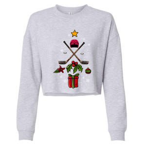 Ice Hockey Christmas Tree Ice Hockey Player Gift Ice Hockey Gift Cropped Pullover Crew