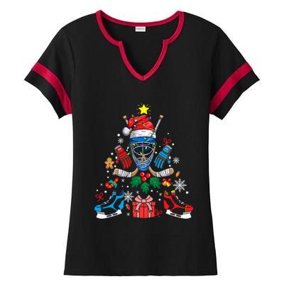 Ice Hockey Christmas Ornat Tree Santa Sports Gift Ladies Halftime Notch Neck Tee