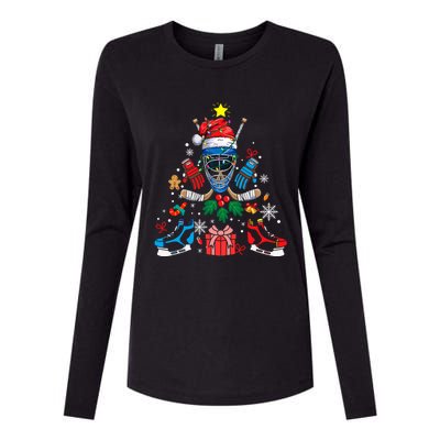 Ice Hockey Christmas Ornat Tree Santa Sports Gift Womens Cotton Relaxed Long Sleeve T-Shirt