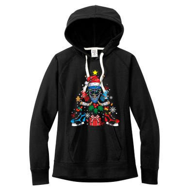 Ice Hockey Christmas Ornat Tree Santa Sports Gift Women's Fleece Hoodie