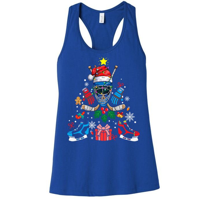 Ice Hockey Christmas Ornat Tree Santa Sports Gift Women's Racerback Tank