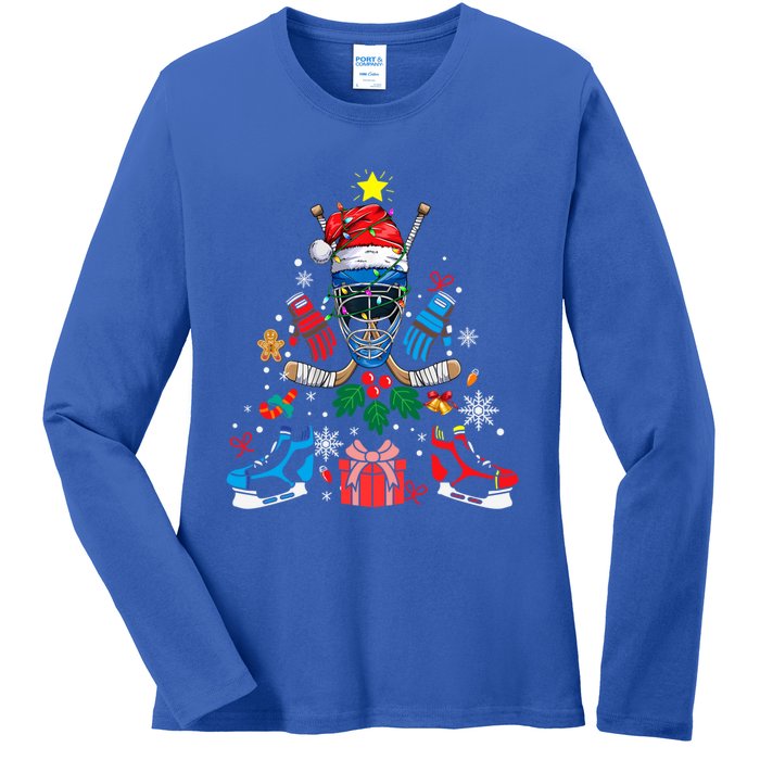 Ice Hockey Christmas Ornat Tree Santa Sports Gift Ladies Long Sleeve Shirt