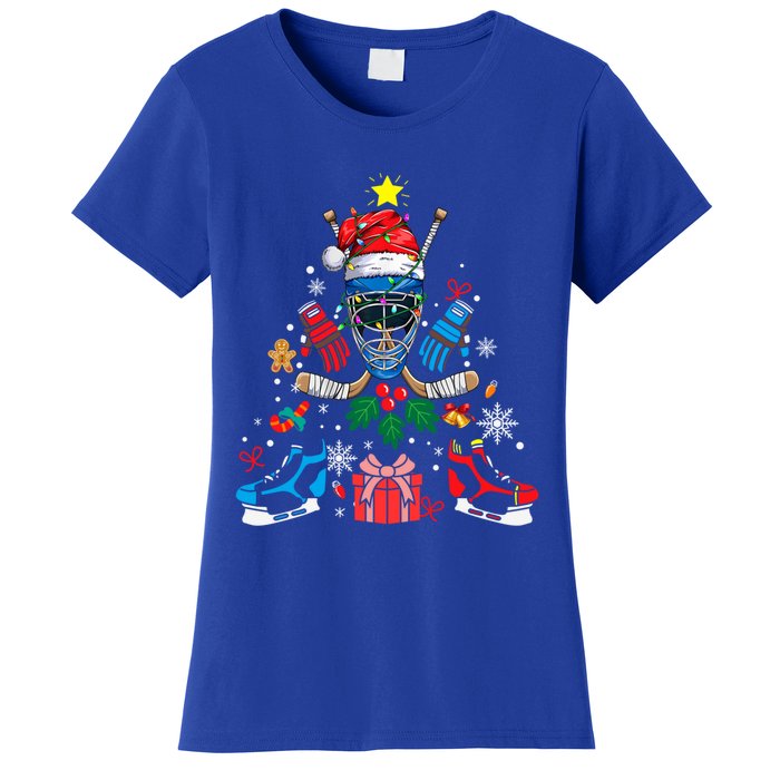 Ice Hockey Christmas Ornat Tree Santa Sports Gift Women's T-Shirt