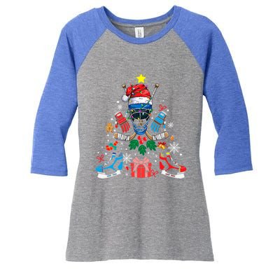 Ice Hockey Christmas Ornat Tree Santa Sports Gift Women's Tri-Blend 3/4-Sleeve Raglan Shirt