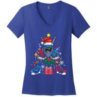 Ice Hockey Christmas Ornat Tree Santa Sports Gift Women's V-Neck T-Shirt