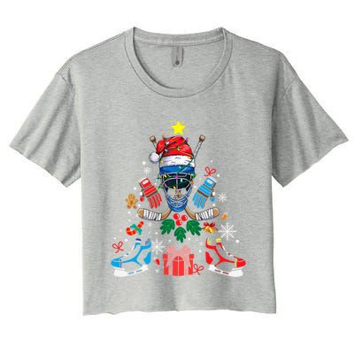 Ice Hockey Christmas Ornat Tree Santa Sports Gift Women's Crop Top Tee