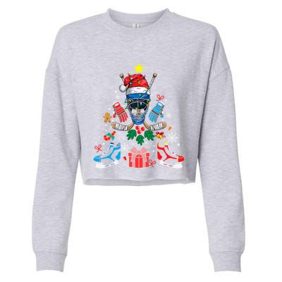 Ice Hockey Christmas Ornat Tree Santa Sports Gift Cropped Pullover Crew