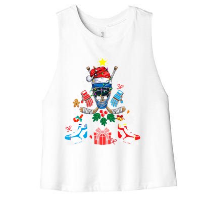 Ice Hockey Christmas Ornat Tree Santa Sports Gift Women's Racerback Cropped Tank