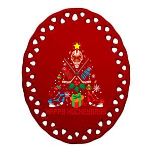 Ice Hockey Christmas Tree Funny Ugly Xmas Gift Funny Gift Ceramic Oval Ornament