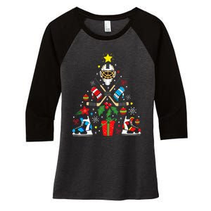 Ice Hockey Christmas Ornament Tree Funny Xmas Gift Women's Tri-Blend 3/4-Sleeve Raglan Shirt