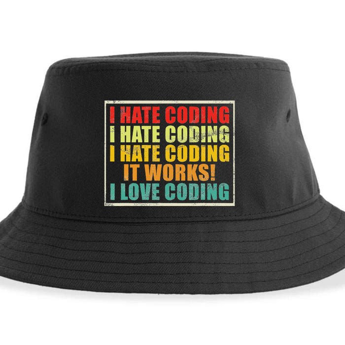 I Hate Coding It Works I Love Coding Funny Programmer Sustainable Bucket Hat