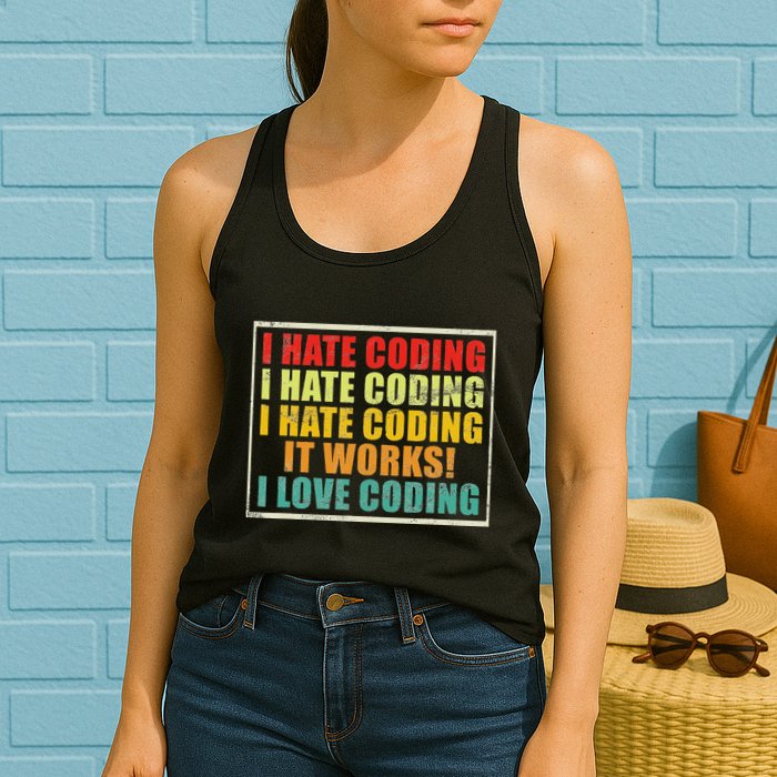 I Hate Coding It Works I Love Coding Funny Programmer Women's Racerback Tank