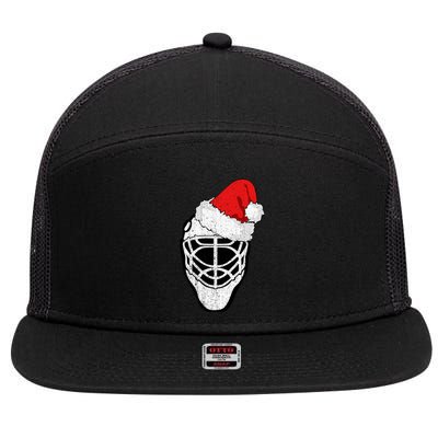 Ice Hockey Christmas Funny Goalie Santa Hat Hockey Fan Great Gift 7 Panel Mesh Trucker Snapback Hat