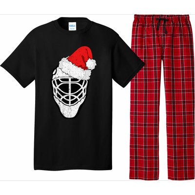 Ice Hockey Christmas Funny Goalie Santa Hat Hockey Fan Great Gift Pajama Set