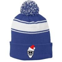 Ice Hockey Christmas Funny Goalie Santa Hat Hockey Fan Great Gift Stripe Pom Pom Beanie