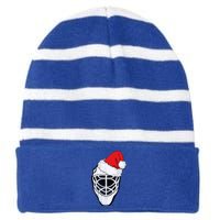 Ice Hockey Christmas Funny Goalie Santa Hat Hockey Fan Great Gift Striped Beanie with Solid Band