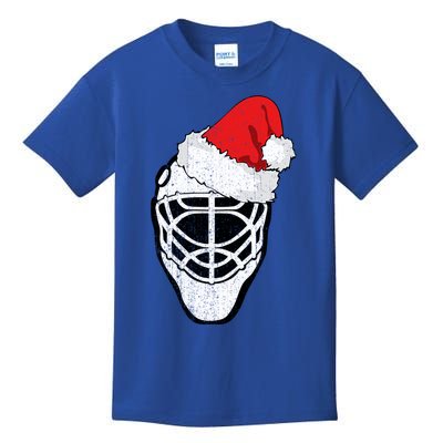 Ice Hockey Christmas Funny Goalie Santa Hat Hockey Fan Great Gift Kids T-Shirt