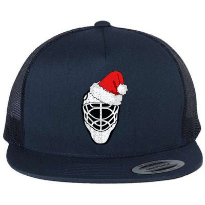 Ice Hockey Christmas Funny Goalie Santa Hat Hockey Fan Great Gift Flat Bill Trucker Hat