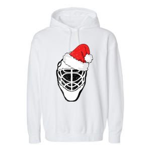 Ice Hockey Christmas Funny Goalie Santa Hat Hockey Fan Great Gift Garment-Dyed Fleece Hoodie