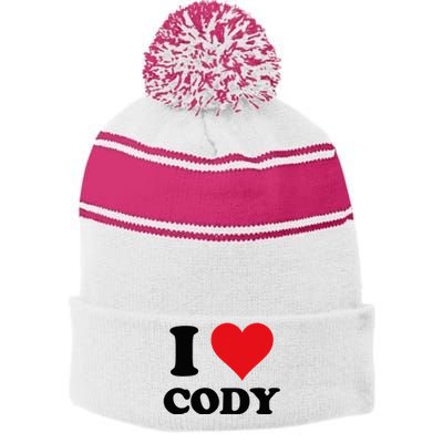 I Heart Cody First Name I Love Personalized Stuff Stripe Pom Pom Beanie