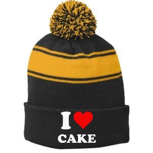 I Heart Cake I Love Cake Stripe Pom Pom Beanie